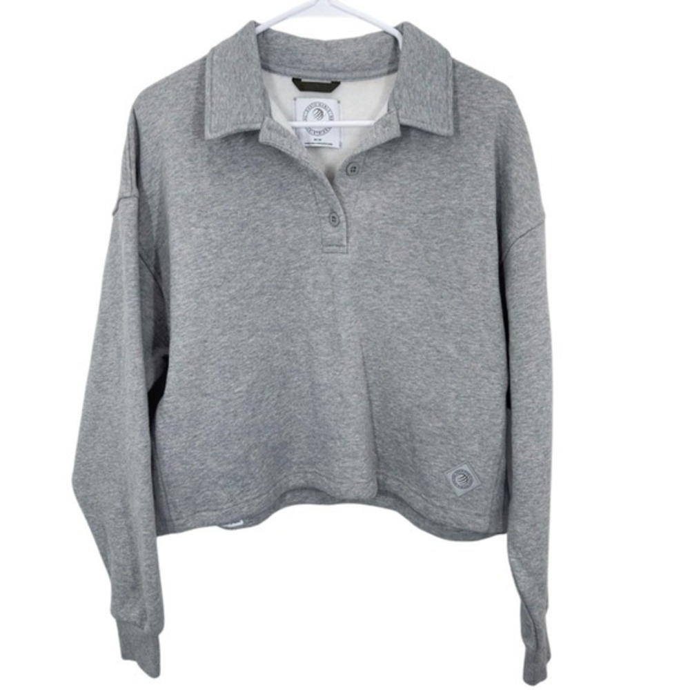 MPG Sport Grey Collared Pullover‎ Sweatshirt Cropped Boxy Athleisure Size Medium